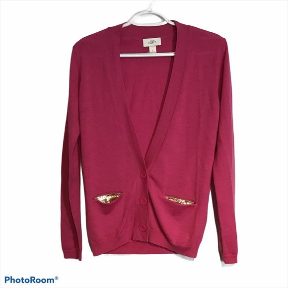 Loft Hot Pink Wool Blend Cardigan size S - Picture 1 of 7